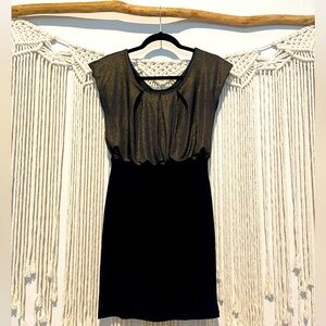 Y2K Body Central Bodycon Black & Gold Club Mini Dress Sz S/M